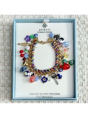 Atterri Viral Charm Bracelet Multicolor Ceramic CZ 7” + 1” Nickel Free Y2K NIB